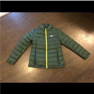 Green Bay Packers packable Puffer Jacket with Yellow Zipper